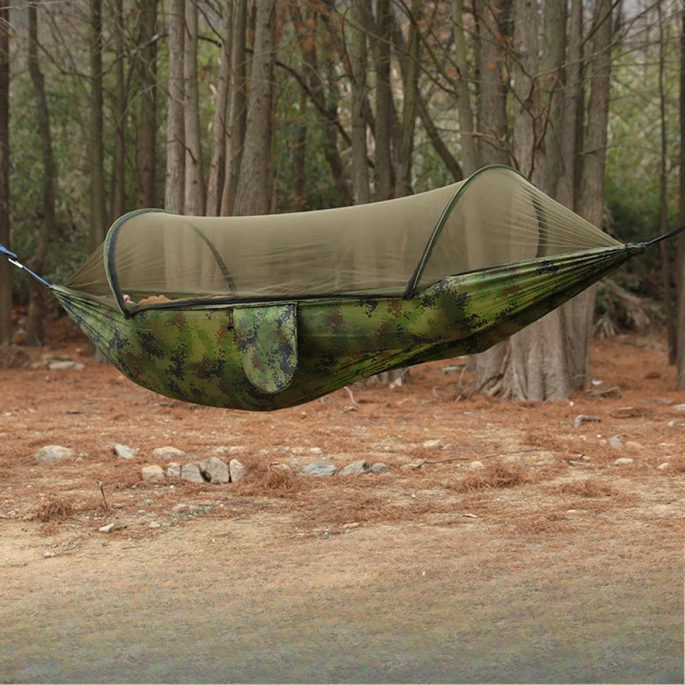 Camping Hammock And Portable Travel Outdoor Hanging Sleeping Hammock With Mosquito Net Single And Double Size Nylon Fabric