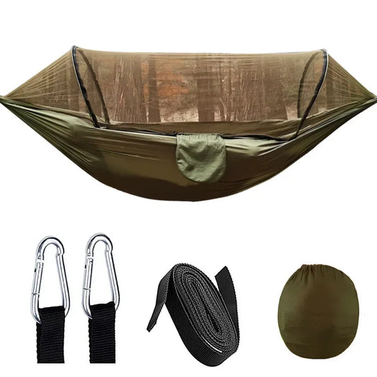 Outdoor Camping Hammock With Mosquito Net Lightweight Hanging Hammocks High Strength Parachute Fabric Hanging Bed Net Quick Open