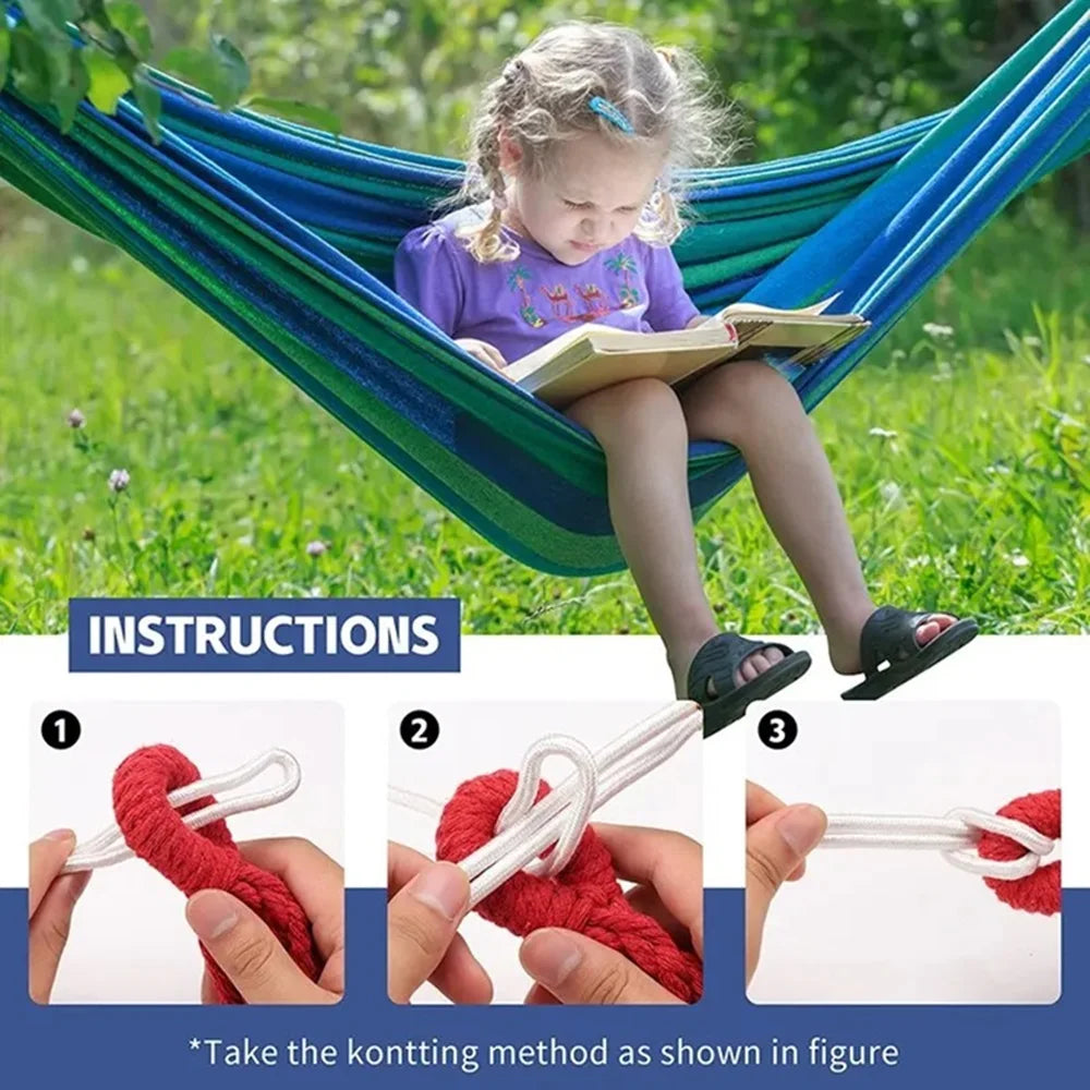 1pc Outdoor Canvas Hammock Camping Swing Hammock with Tree Ropes Load-bearing Up to 200kg Perfect for Garden Patio Backyard