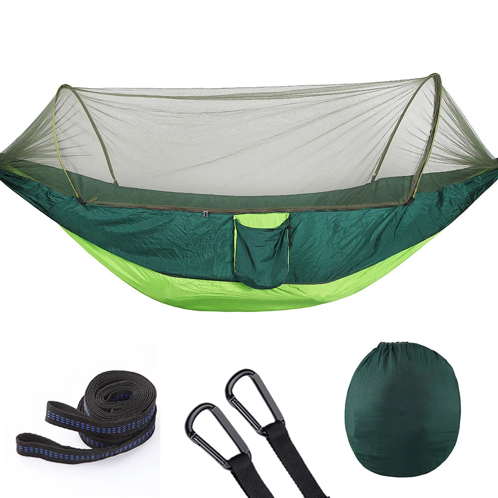 290*140 Hammock with Anti-mosquito Outdoor Double Nylon Parachute Cloth Camping Mosquito Net Quick Open Hammock Control Hammock