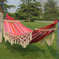 Bohemian Double Hammock for 2 Person, Red White Striped Pattern with Tassels, Heavy Duty Rope Outdoor Hammock with Carry Bag