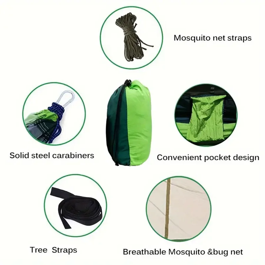 2 Person Hammock with Mosquito Net Portable Hanging High Strength Fabric Sleeping Swing Outdoor Camping Garden Furniture Bed