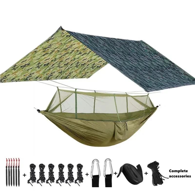 Camping Hammocks and Accessories Including Hammock with Mesh Rain Fly Tarp Tree Straps for Outdoor Use Hiking Backpacking Travel