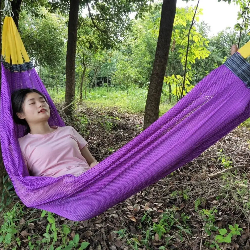 Sturdy Portable Mesh Hammock Cooling Foldable Ice Silk Hanging Bed With Storage Bag Comfortable Outdoor Camping Swing Garden