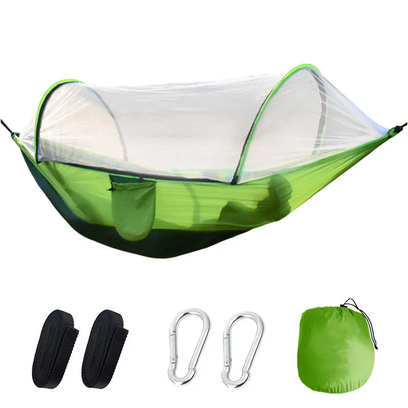 Outdoor Camping Hammock With Mosquito Net Lightweight Hanging Hammocks High Strength Parachute Fabric Hanging Bed Net Quick Open