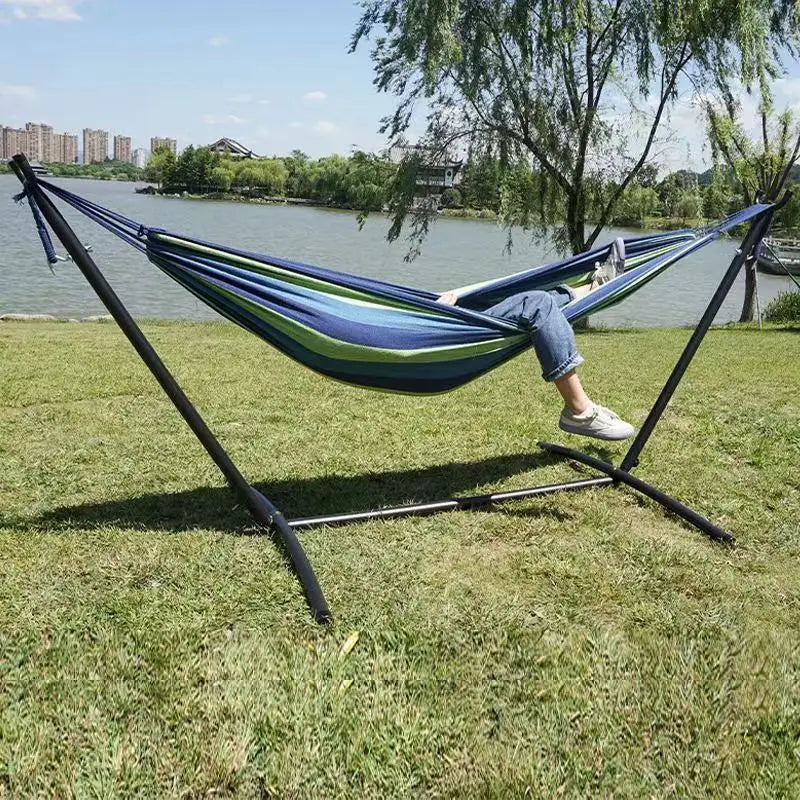 Indoor Lunch Break Outdoor Horn Hammock Stand Reinforced and Stabilized Mesh Bed Outdoor Canvas Swing Camping