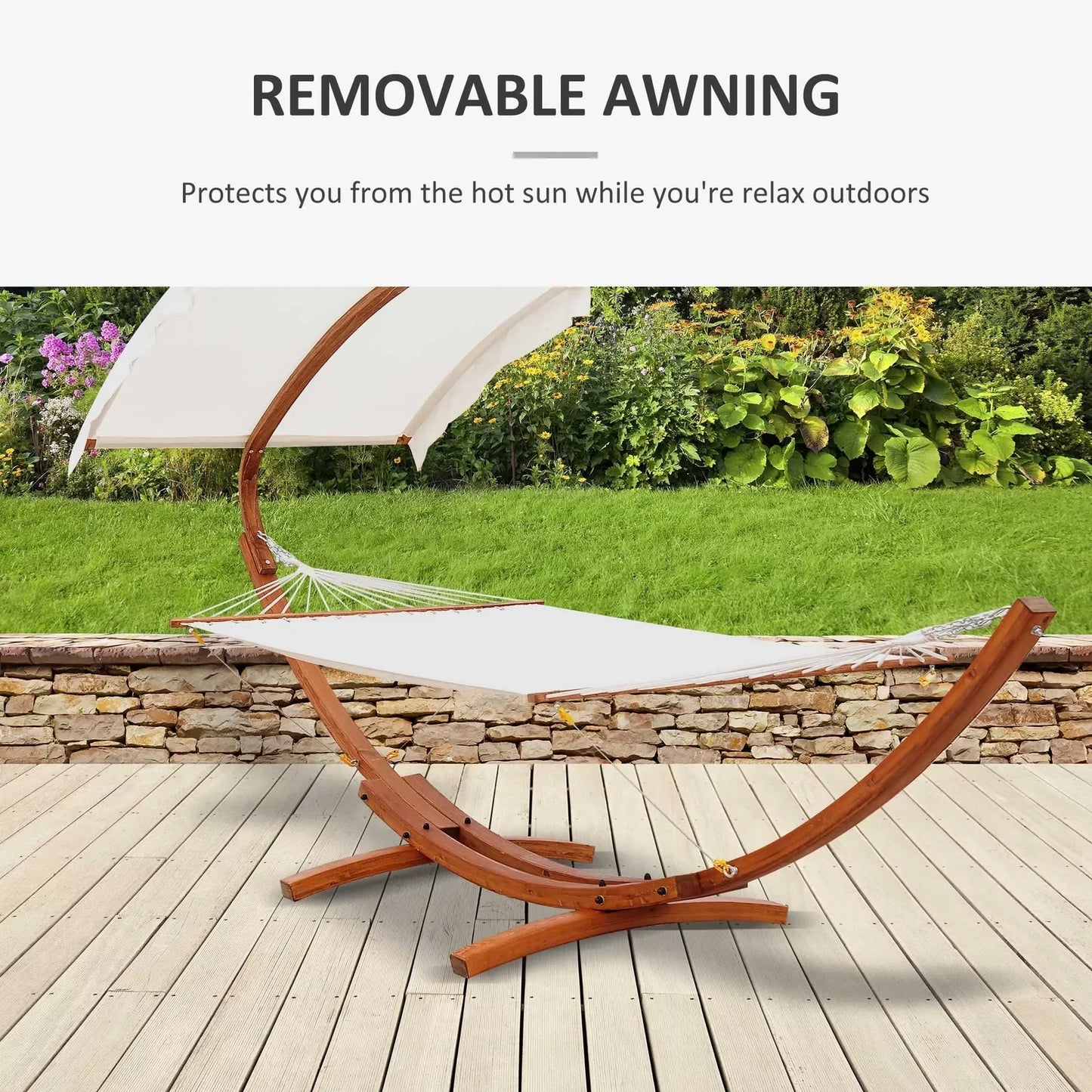 Outdoor Hammock With Stand & Accessories, Heavy Duty Wooden Frame, Extra Large Sun Shade Canopy