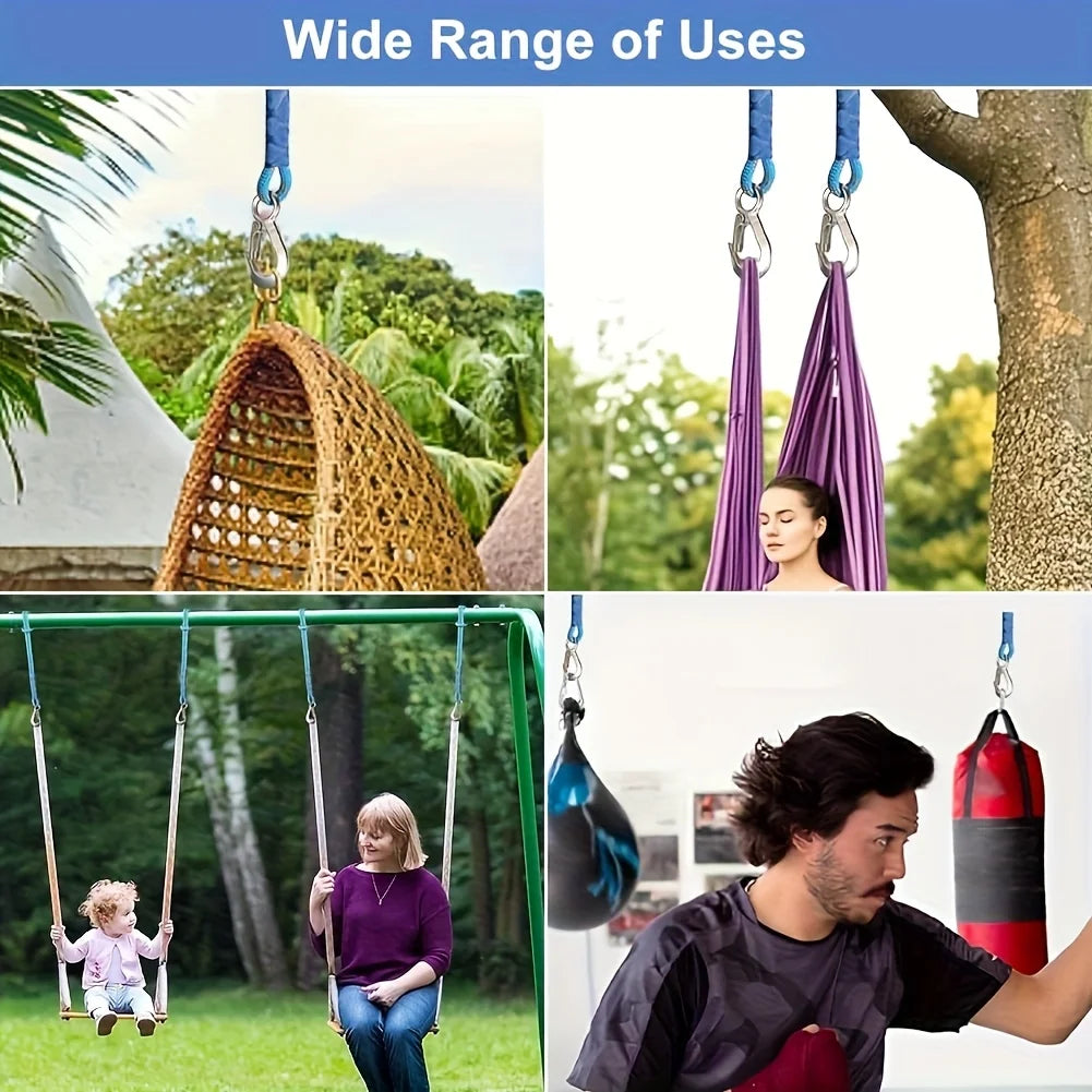 2 pcs Durable Nylon Hanging Ropes with Metal Hooks - UV, Weather, and Abrasion Resistant - Suitable for Outdoor Hammocks