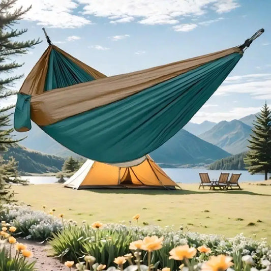 1PC Camping Hammock Single Person Portable Outdoor Hammock with Nylon Rope Parachute Fabric Color Hanging Bed Outdoor Furniture
