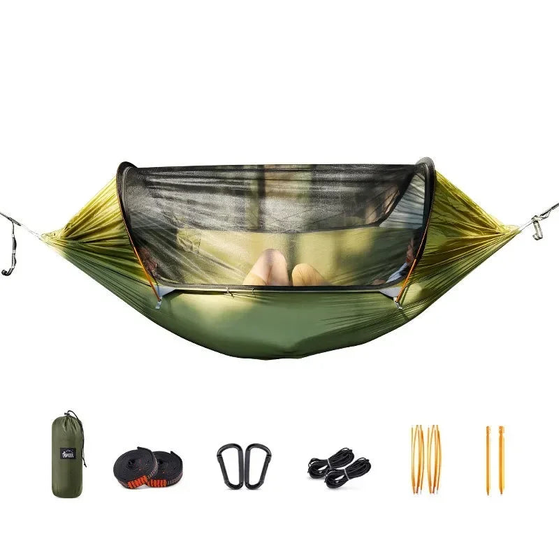 Nylon Fabric Outdoor Camping Hammock Large Space Anti-rollover Mosquito Net Hammocks Wear-resistant 200KG Load-bearing Hammock