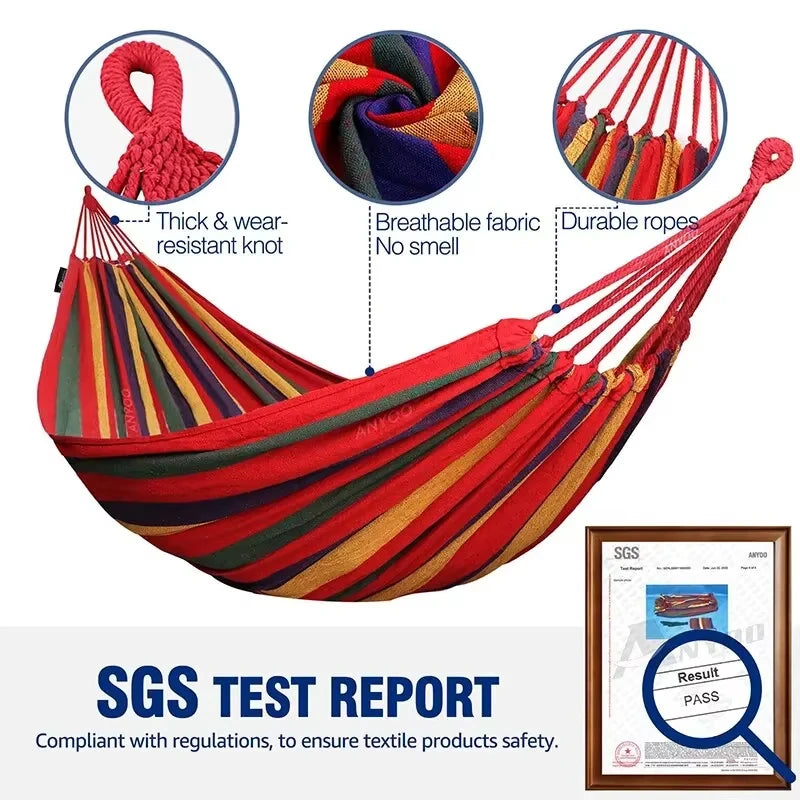 Outdoor Canvas Hammock Thickened Hammock Camping Swing Hammocks with Tree Ropes Anti Rollover Striped Hanging Chair Hammocks