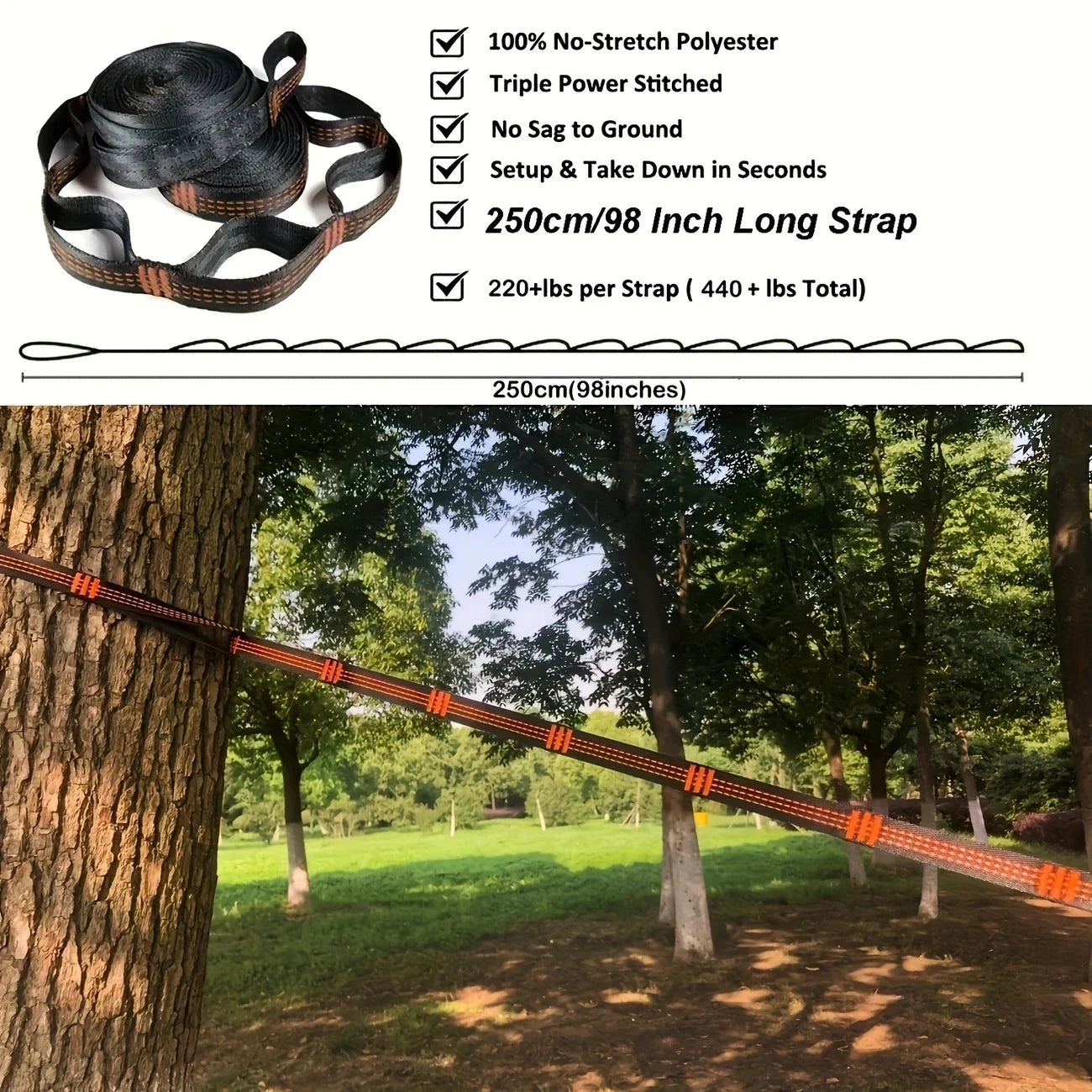High - end Nylon Solid - Color Parachute Hammock with Adjustable Straps, for Single Use. Comes with Straps & Black Carabiners. I
