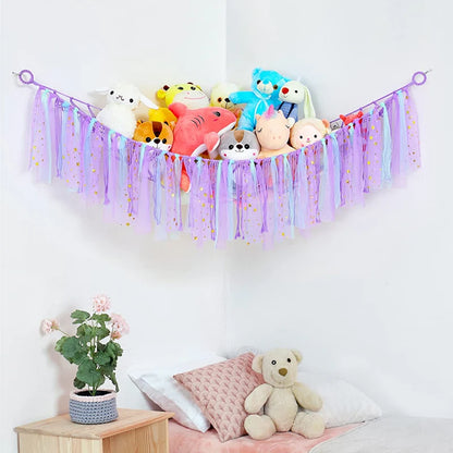 Hammock with Tassels Storage Net for Stuffed Animals Holder and Plush Toy Hammock Soft Cuddly Toys Large Corner Hanging Net