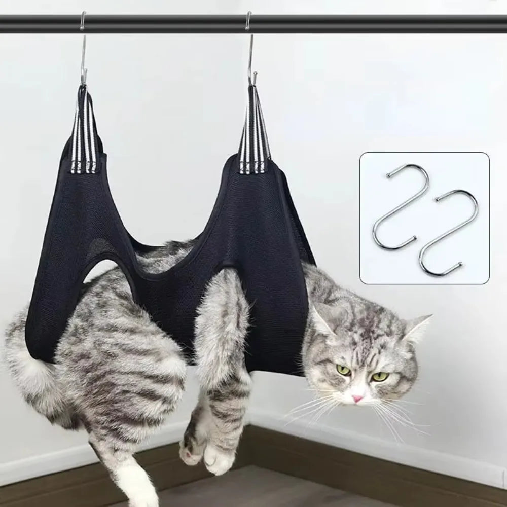 Hanging Pet Beauty Hammock Anti Bite Anti-Scratch Pet Hammock Restraint Bag with Hooks Breathable Cat Grooming Hammock