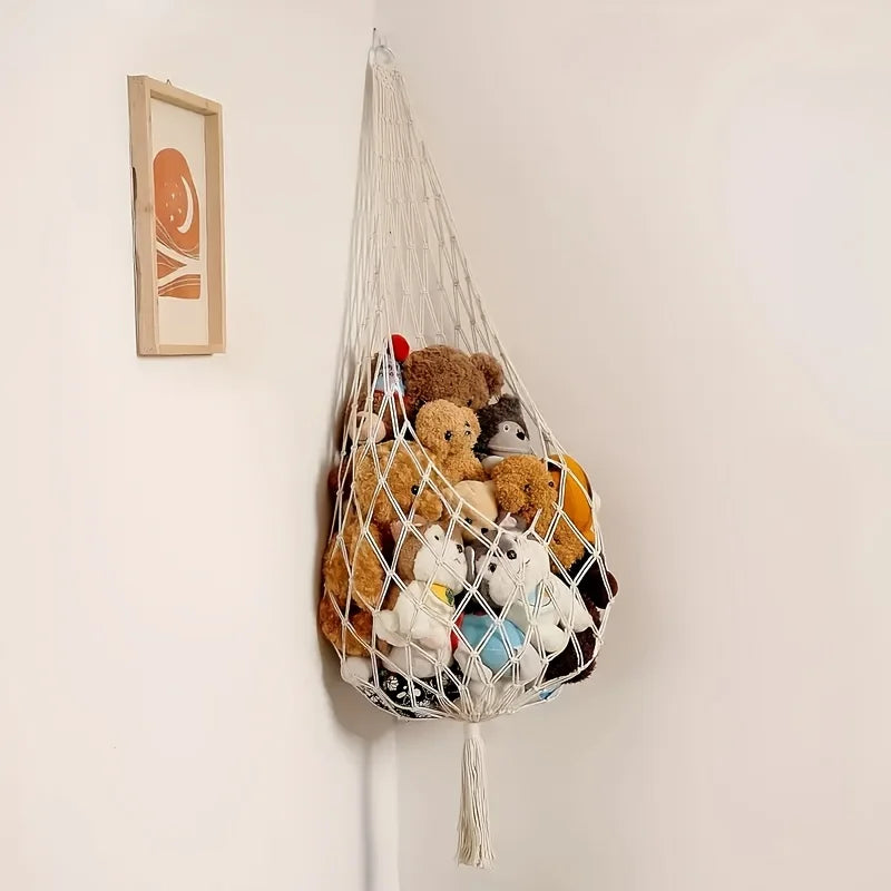 Stuffed Animal Storage Macrame Hammock, Large - Boho Room Decor Toy Storage Corner Hanging Plushie Stuffed Animal Net Organizer