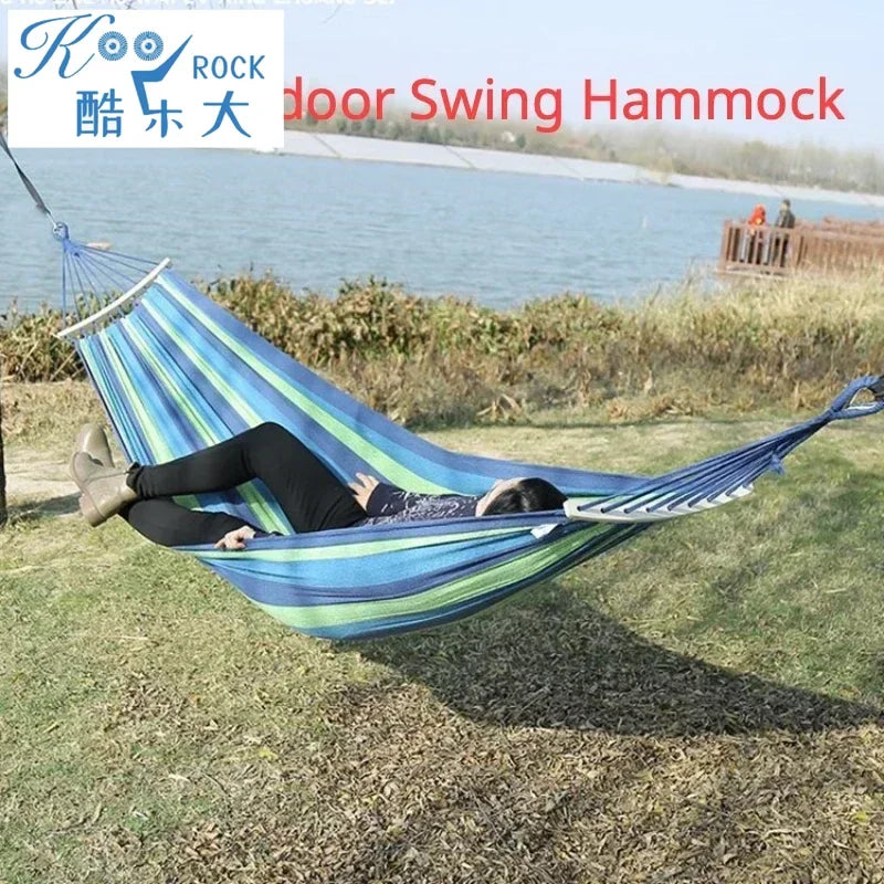 Outdoor anti roll canvas hammocks, curved wooden sticks, duckbill hammocks, swing hammocks, double person thickened hammocks