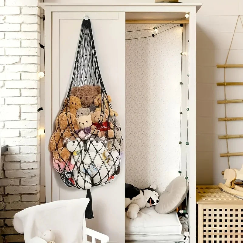 Stuffed Animal Storage Macrame Hammock, Large - Boho Room Decor Toy Storage Corner Hanging Plushie Stuffed Animal Net Organizer