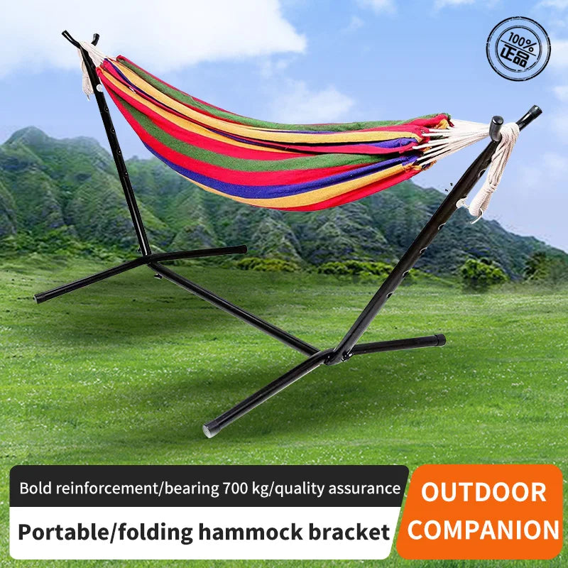 Outdoor Garden Swing Hammock Adult Iron Folding Portable Hammock Stand Cotton Hanging Swing Bed with Metal Frame