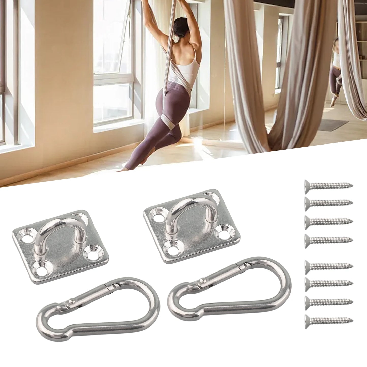2Pcs Stainless Square Heavy Duty Ceiling Hook Wall Mounted Hook For Yoga Swings Hammocks Bracket Hardware Tool
