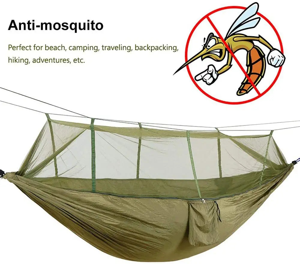 Hammock Double Camping Garden with Mosquito Net - Outdoor Furniture Bed High Strength Parachute Fabric Portable Hanging Sleep