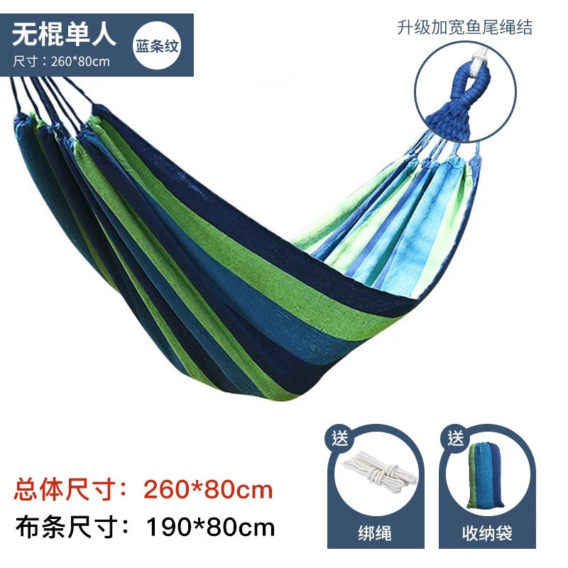 Outdoor camping hammocks, travel swing hammocks, storage beach hammocks, adult and child roll resistant canvas thick hammocks