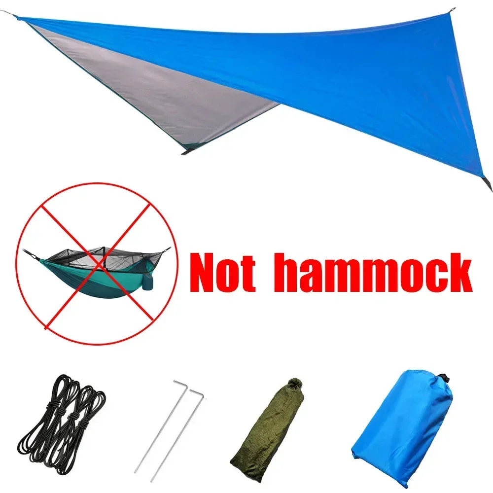 Camping Hammock with Rain Fly Tarp and Mosquito Net Tent Tree Straps Portable Single Double Nylon Parachute Hammock for Travel
