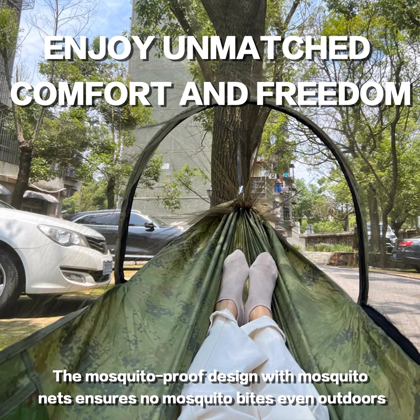 Camping Hammocks for Outside with Mosquito Net, Lightweight & Portable Outdoor Single Hammock Tent for Yard, Backpacking, Green
