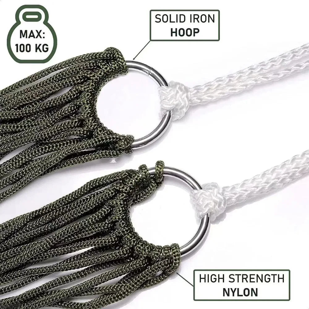 Nylon Rope Meshy Hammock For Outdoor Sleeping Net Bed Portable Outdoor Green Yard Sport Camping Hammock Hanging Bed