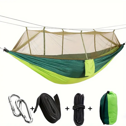 2 Person Hammock with Mosquito Net Portable Hanging High Strength Fabric Sleeping Swing Outdoor Camping Garden Furniture Bed