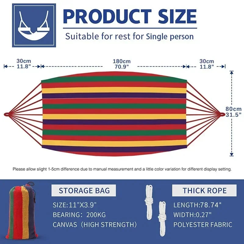 Single Wide Thick Canvas Hammock Outdoor Camping Backpackaging Leisure Swing Portable Hanging Bed Sleeping Swing Hammock