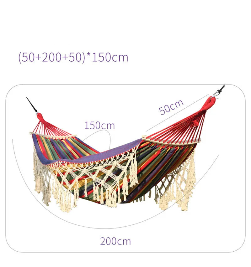 Double Hammock 2 Person Tassel Hammocks Swing Bed For Backyard