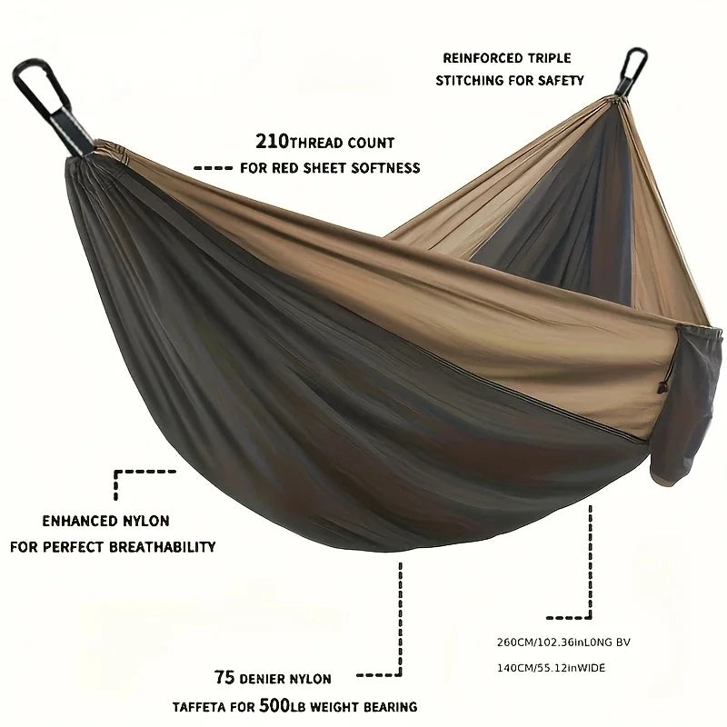 High - end Nylon Solid - Color Parachute Hammock with Adjustable Straps, for Single Use. Comes with Straps & Black Carabiners. I