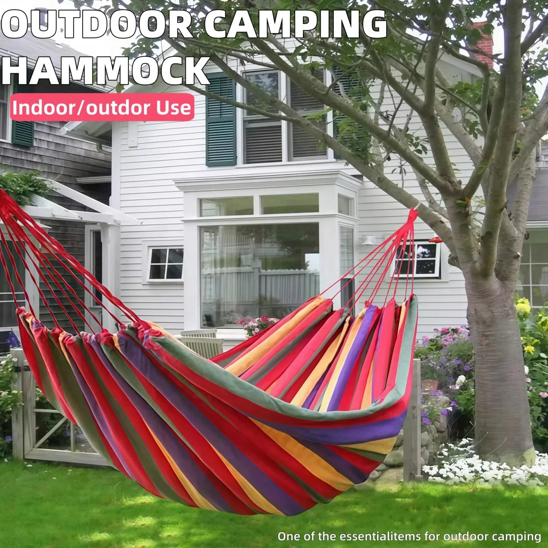 Outdoor canvas hammock, hanging rope hammock, portable indoor and outdoor hammock, suitable for camping and backyard use
