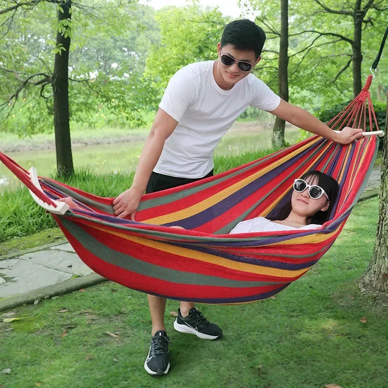 Single Wide Thick Canvas Hammock Outdoor Camping Backpackaging Leisure Swing Portable Hanging Bed Sleeping Swing Hammock