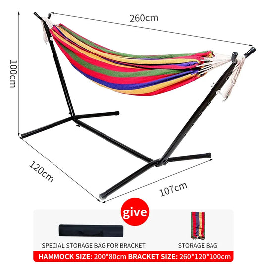 Outdoor Garden Swing Hammock Adult Iron Folding Portable Hammock Stand Cotton Hanging Swing Bed with Metal Frame