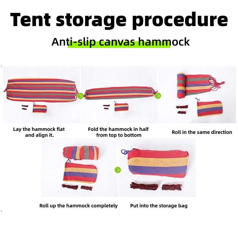 Outdoor Canvas Hammock Swing Single or Double Person Colorful Stripes Curved Stick Polyester Anti-Slip Comfortable Backyard
