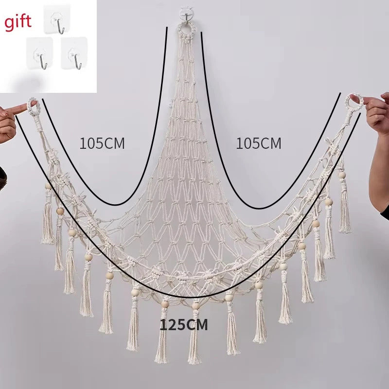 Plush Toy Hammock Large Capacity Stuffed Animals Organizer Net Macrame Tassels Boho Home Wall Decoration Hanging Basket