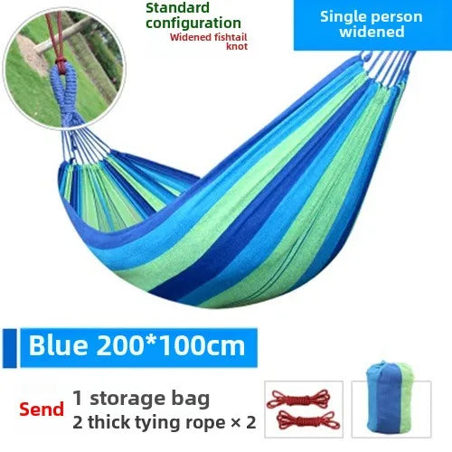 Single portable outdoor camping canvas hammock, nylon color matching hammock, high-strength parachute cloth hammock