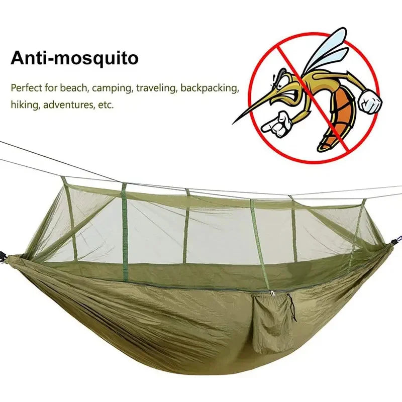 2 Person Camping Garden Hammock With Mosquito Net Outdoor Furniture Bed Strength Parachute Fabric Sleep Swing Portable Hanging