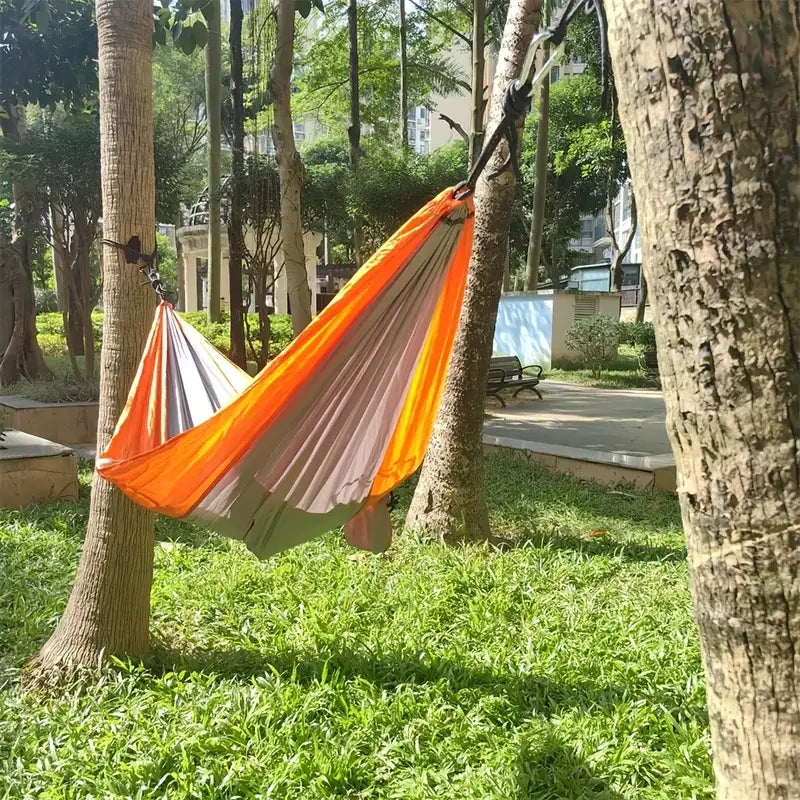 Outdoor Lightweight Nylon Camping Hammock with Hanging Straps Perfect for Backpacking Travel Beach Yard and Garden