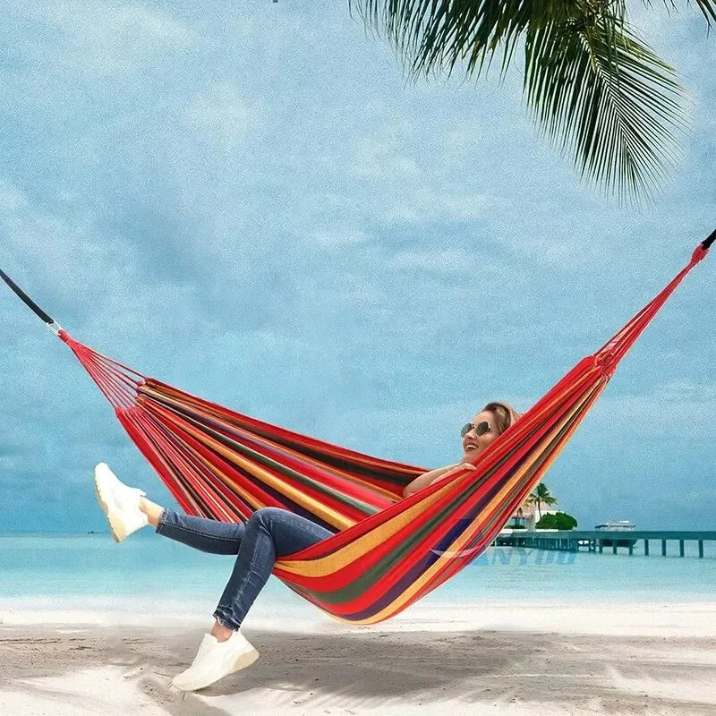 1pc Outdoor Canvas Hammock Camping Swing Hammock with Tree Ropes Load-bearing Up to 200kg Perfect for Garden Patio Backyard