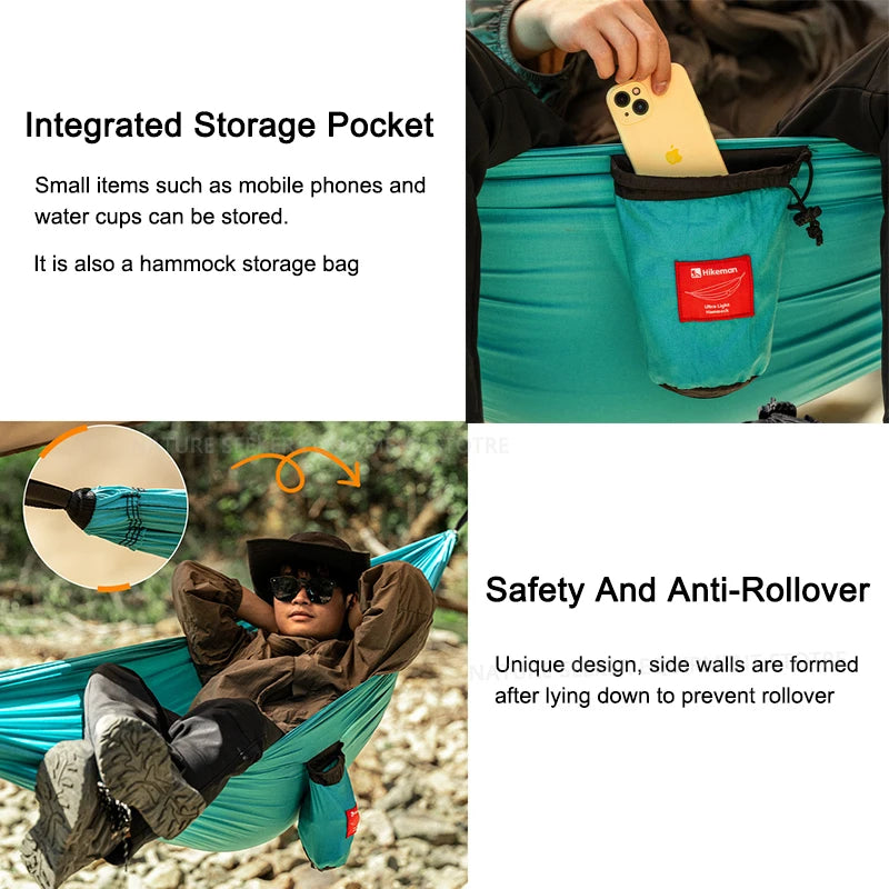 Outdoor Camping Hammock with Storage Bag 210T High Strength Hanging Sleeping Bed for Beach Picnic Load Capacity 200kg Hammocks