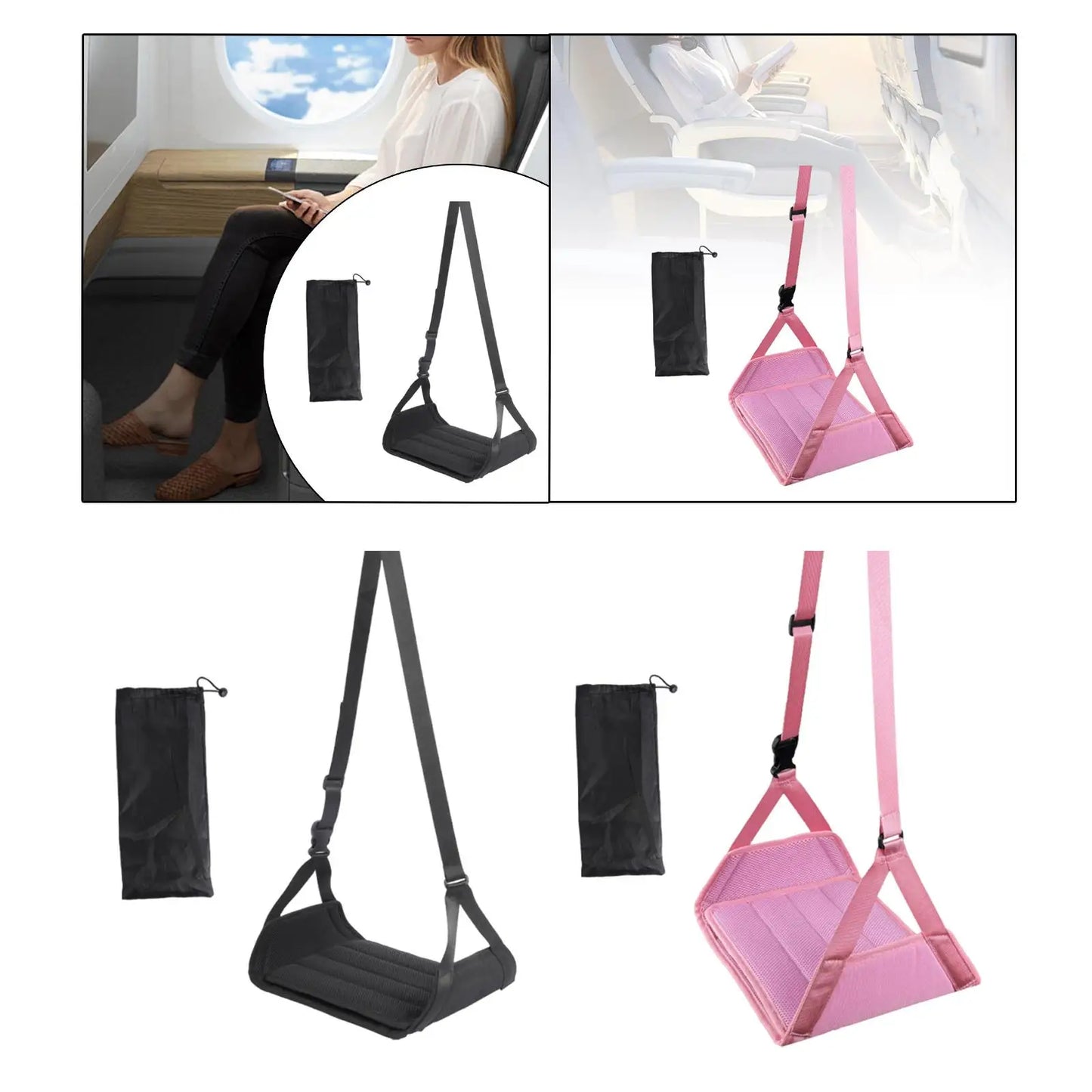Airplane Foot Hammock Support Adjustable Length Oxford Cloth Portable Plane Footrest for Women Men Car Office Home Long Trip