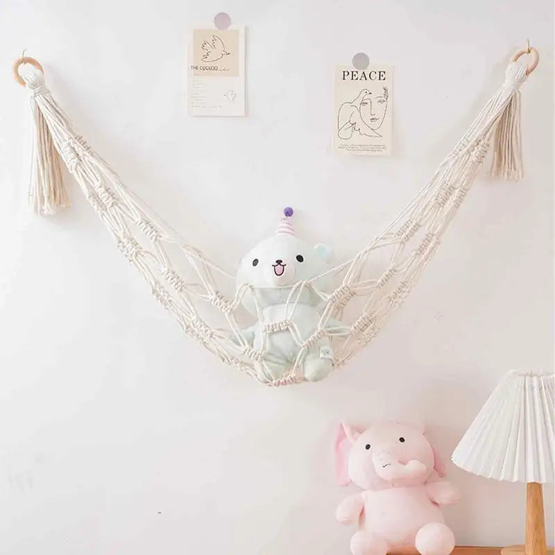Boho Stuffed Animal Hammock Storage Hammock Stuffed Toys Organizer Doll Room Corner Organizer Mesh for Room Decoration Hanging