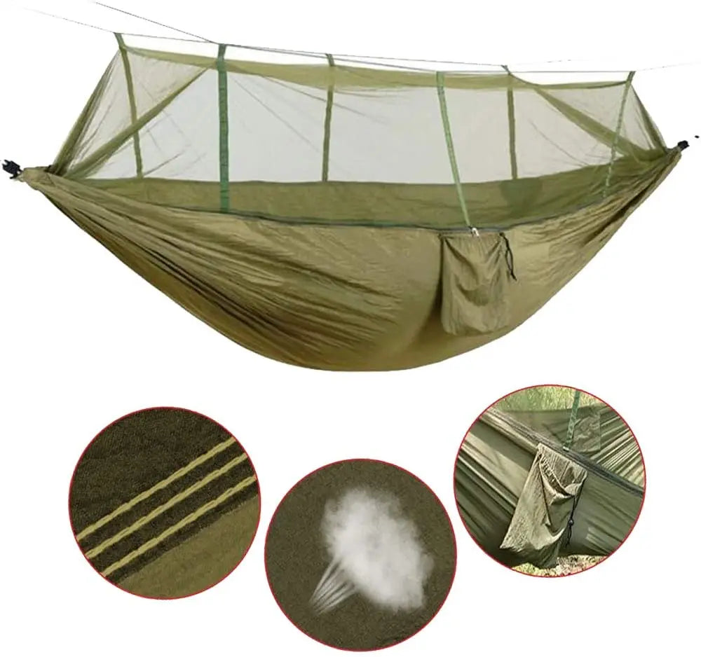 Hammock Double Camping Garden with Mosquito Net - Outdoor Furniture Bed High Strength Parachute Fabric Portable Hanging Sleep
