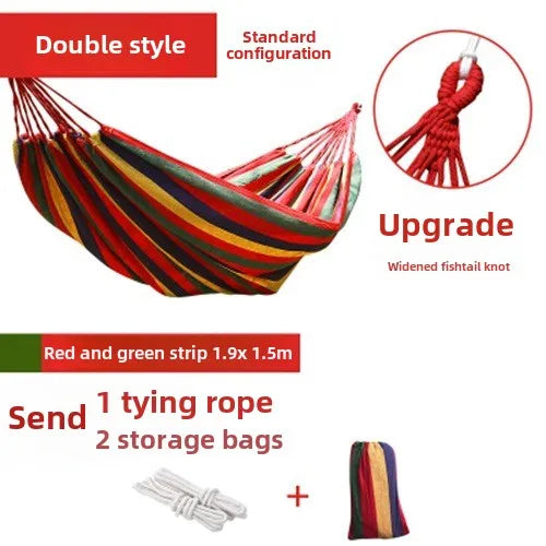 Single portable outdoor camping canvas hammock, nylon color matching hammock, high-strength parachute cloth hammock