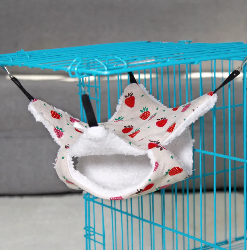 햄스터 Pet Hammock Cotton Hamster Mouse Hanging Bed Small Pet Hamster Rabbit Double Layer Warm Sleep Nests Hanging Hammock Supplies