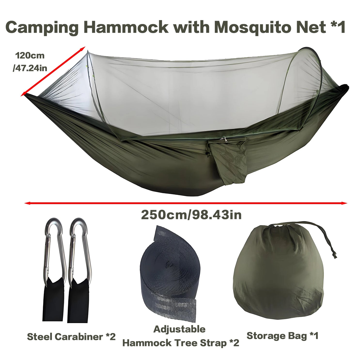 Camping Hammocks for Outside with Mosquito Net, Lightweight & Portable Outdoor Single Hammock Tent for Yard, Backpacking, Green