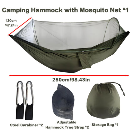 Camping Hammocks for Outside with Mosquito Net, Lightweight & Portable Outdoor Single Hammock Tent for Yard, Backpacking, Green