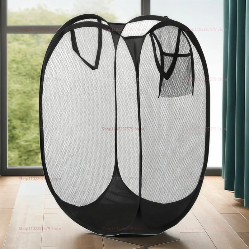 Portable Mesh Pop Up Laundry Hamper Wide Opening Breathable Collapsible Storage Bag Laundry Basket Dorm Travel Bathroom Items